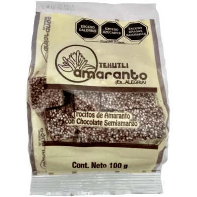 Trocitos de amaranto con chocolate semi amargo 100 grs.